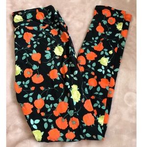 Black, Orange, and Teal Floral LulaRoe Leggings